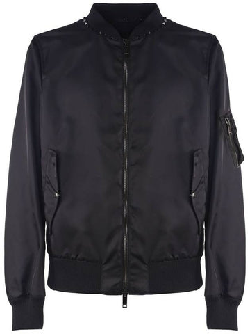 studded neckline nylon bomber jacket black - VALENTINO - BALAAN 1