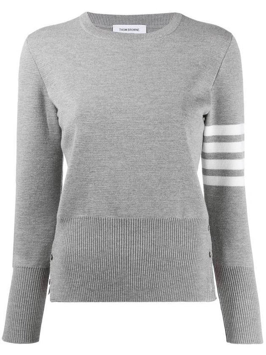 4-Bar Milano Stitch Crew Neck Knit Top Light Grey - THOM BROWNE - BALAAN.