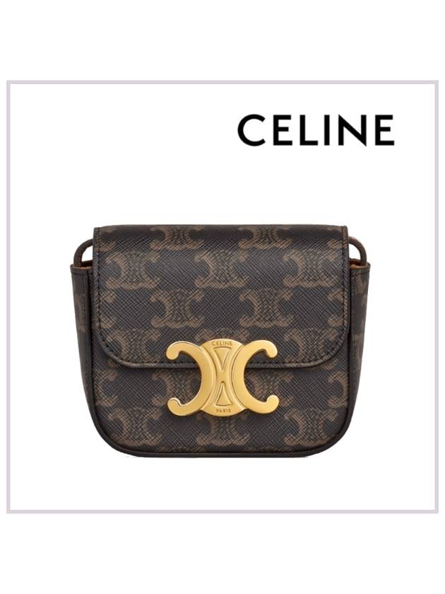 Mini Triomphe Canvas Calfskin Crossbody Bag Tan - CELINE - BALAAN 2