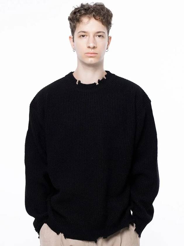 Men s M243TP06BK Tier Damage Punching Round Knit Black - CHANCE'S NOI - BALAAN 1