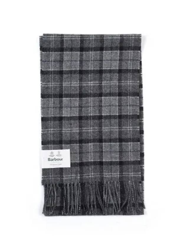 Tartan Check Fringe Wool Muffler Black Grey - BARBOUR - BALAAN 3