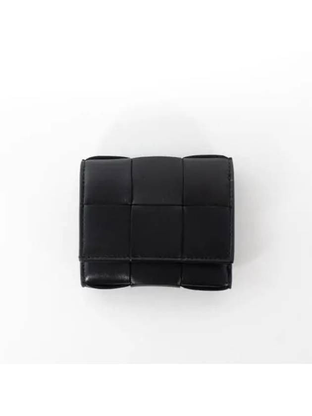 Intrecciato Tri-Fold Zipper Half Wallet Black - BOTTEGA VENETA - BALAAN 2