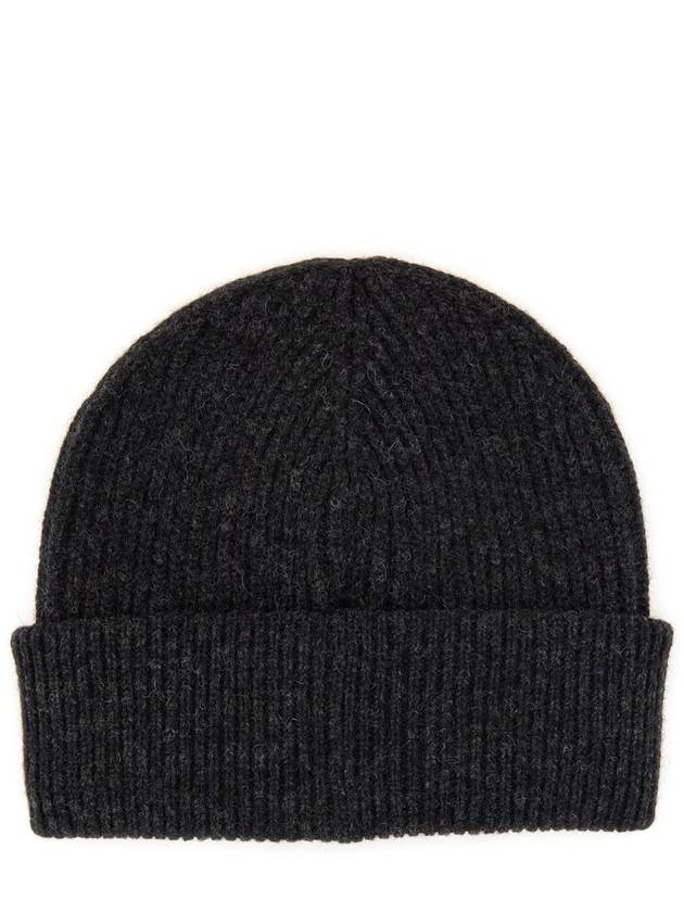 Logo Label Rib Knit Wool Beanie Dark Grey - GANNI - BALAAN 5