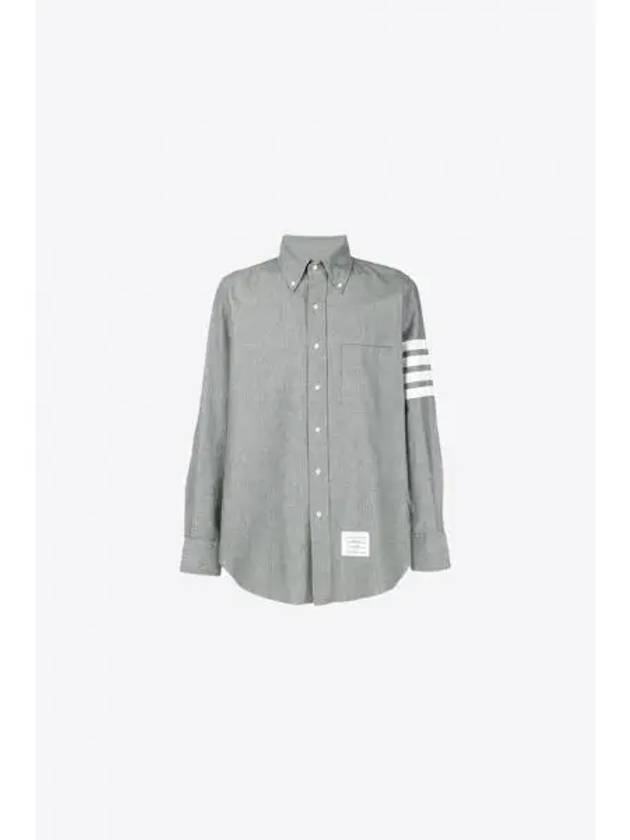 Men's Diagonal Shambray Print Nametag Straight Fit Long Sleeve Shirt Medium Grey - THOM BROWNE - BALAAN 2