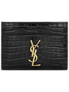 Cassandre Crocodile Embossed Leather Card Wallet Black - SAINT LAURENT - BALAAN 2