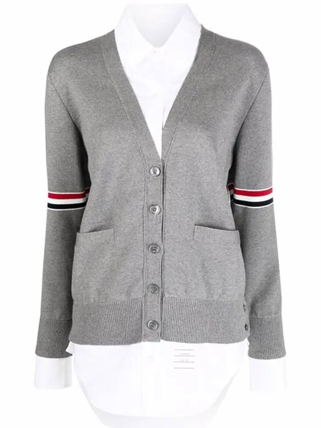 Women's Cotton Pointelle Cable Knit Short Sleeve Cardigan Light Grey - THOM BROWNE - BALAAN 3