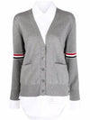 Women's Cotton Pointelle Cable Knit Short Sleeve Cardigan Light Grey - THOM BROWNE - BALAAN 2