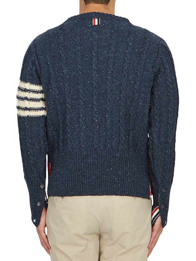 Donegal Twist Cable 4-Bar Classic Crewneck Knit Top Blue - THOM BROWNE - BALAAN 5