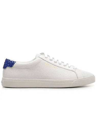 Andy Glitter Leather Low Top Sneakers White Blue - SAINT LAURENT - BALAAN 1