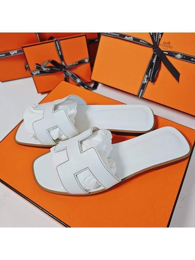 Oran Calfskin Slippers Blanc - HERMES - BALAAN 5