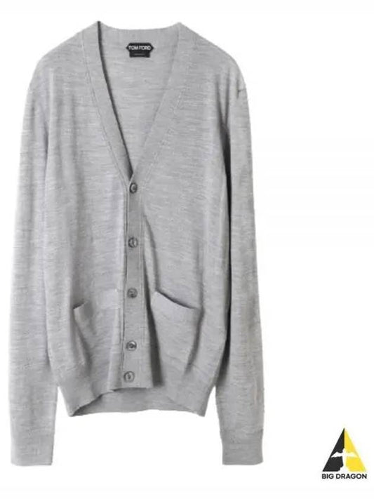 V-Neck Wool Cardigan Light Grey - TOM FORD - BALAAN 2