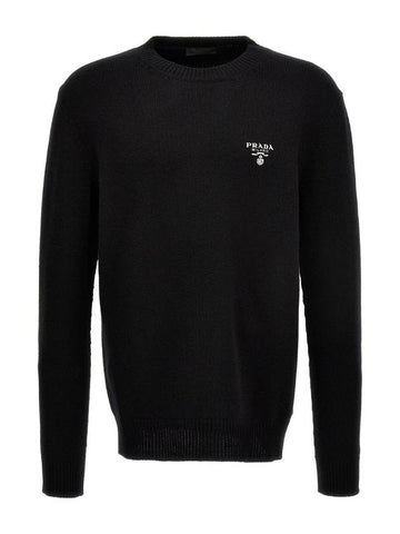 Embroidered Logo Cashmere Knit Top Black - PRADA - BALAAN 1