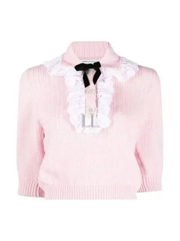 Wool Collar Short Sleeve Knit Top Pink - ALESSANDRA RICH - BALAAN 2