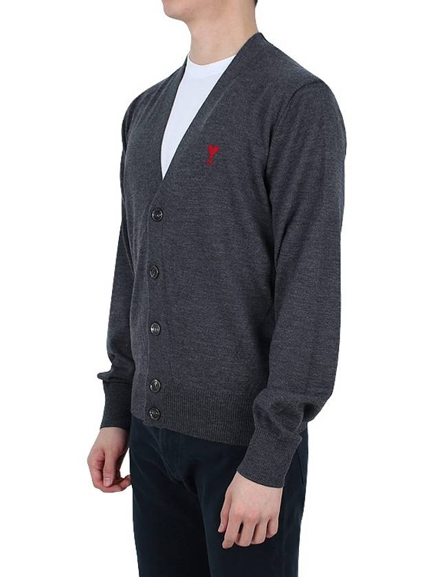 Red Heart Logo Merino Wool Cardigan Heather Grey - AMI - BALAAN 5