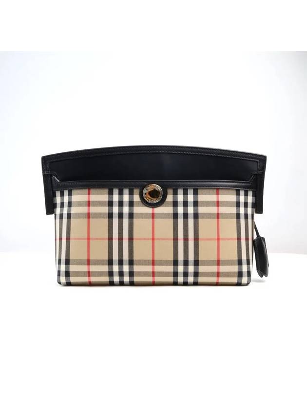 Vintage Check Leather Society Clutch Bag Beige - BURBERRY - BALAAN 6