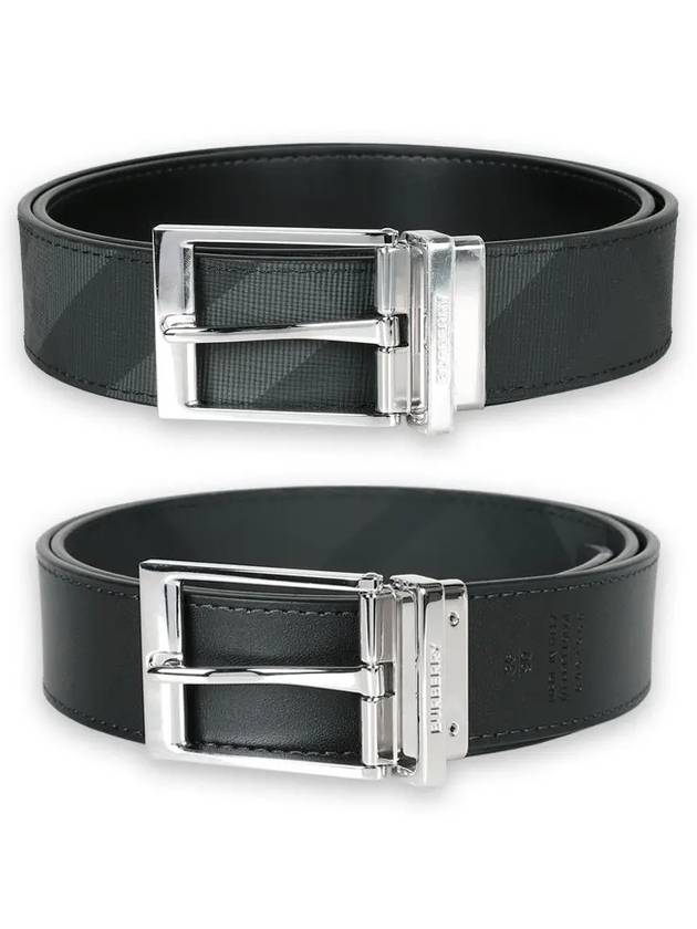 Reversible Checked Leather Belt Charcoal Silver - BURBERRY - BALAAN 2