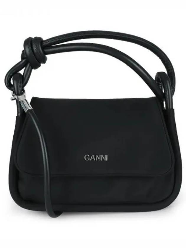 Women's KNOT Logo Gold Patch Flap Over Tote Bag Black - GANNI - BALAAN 2