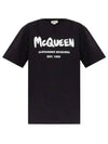 Women's Graffiti Logo Short Sleeve T-Shirt Black - ALEXANDER MCQUEEN - BALAAN 2