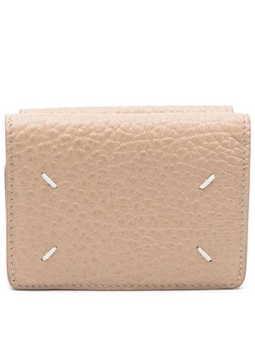 Signature Stitch Trifold Leather Half Wallet Beige - MAISON MARGIELA - BALAAN 1