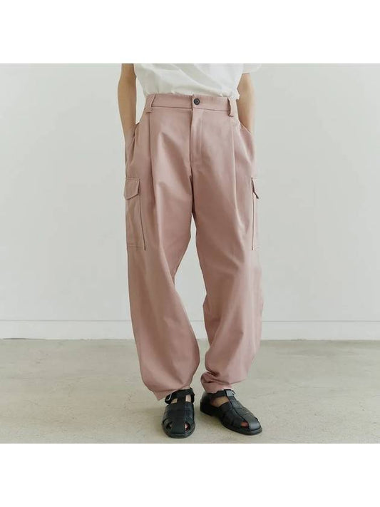 Cotton Pleated Pocket Wide Pants Nude Pink - NOIRER - BALAAN 1