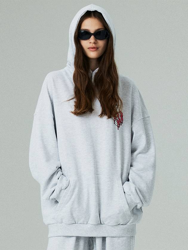 Unisex Brushed VER Heart Print Hoodie White Melange - LMN3011 - BALAAN 1