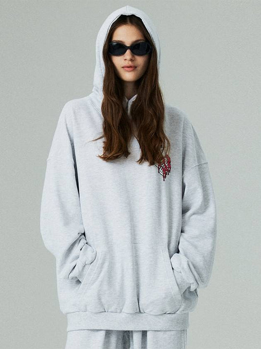 Unisex Brushed VER Heart Print Hoodie White Melange - LMN3011 - BALAAN 2