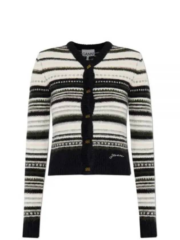 Logo Stripe Wool Cardigan Black - GANNI - BALAAN 2