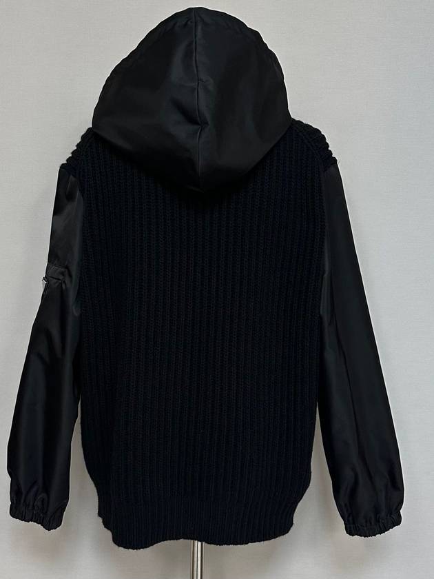 Triangle logo wool cashmere re nylon hood zip up cardigan 40 - PRADA - BALAAN 3