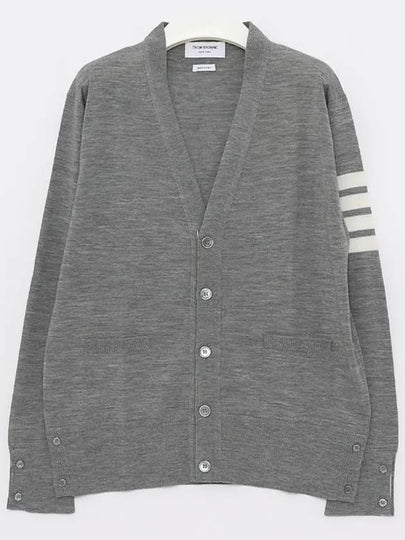 Men's Sustainable Classic Diagonal Wool Cardigan Pale Grey - THOM BROWNE - BALAAN 2