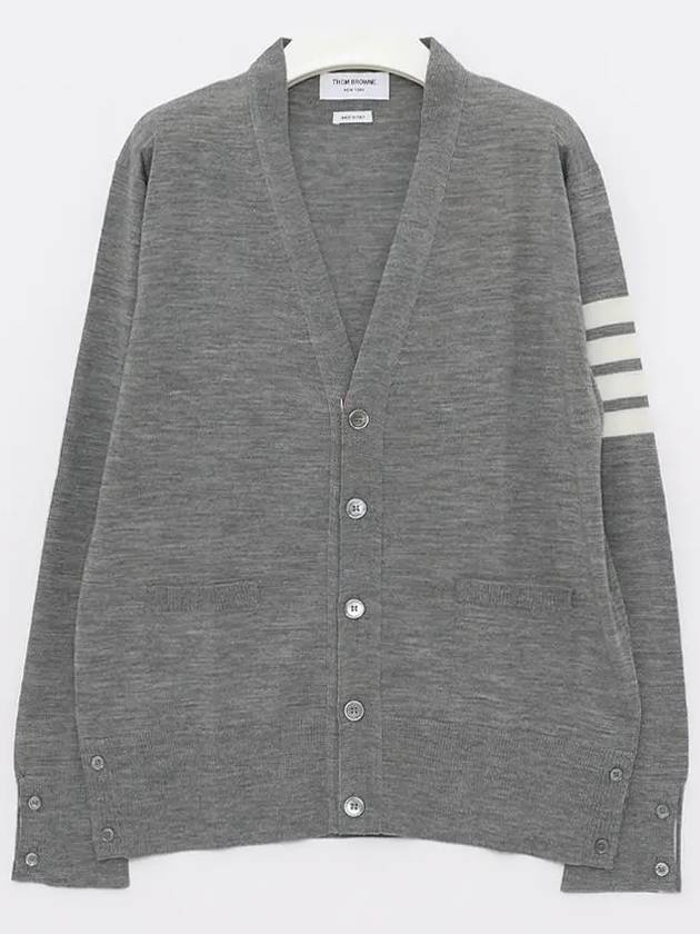 Men's Sustainable Classic Diagonal Wool Cardigan Pale Grey - THOM BROWNE - BALAAN 3