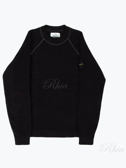 Raw Cotton Badge Crew Neck Knit Top Black - STONE ISLAND - BALAAN 2