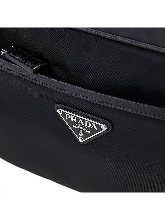 Re-Nylon Saffiano Leather Triangle Logo Cross Bag Black - PRADA - BALAAN 7