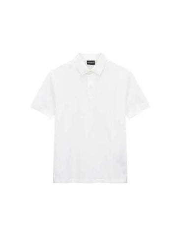 Men s Herringbone Collar Pique Polo Shirt White - EMPORIO ARMANI - BALAAN 1