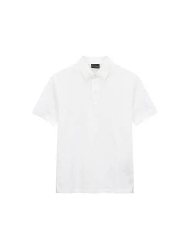 Men s Herringbone Collar Pique Polo Shirt White - EMPORIO ARMANI - BALAAN 1