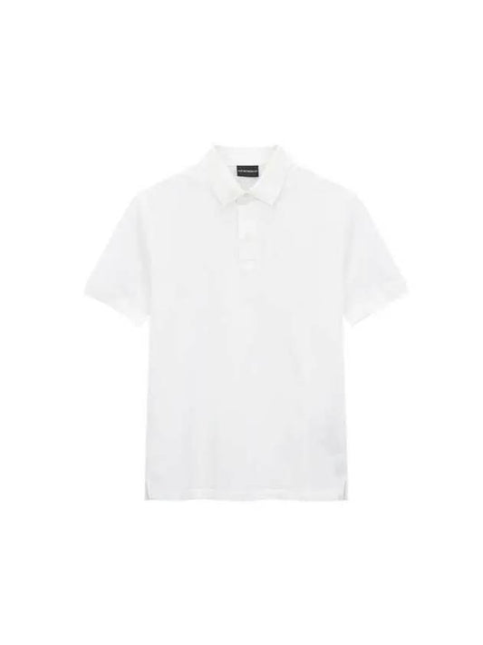 Men s Herringbone Collar Pique Polo Shirt White - EMPORIO ARMANI - BALAAN 1