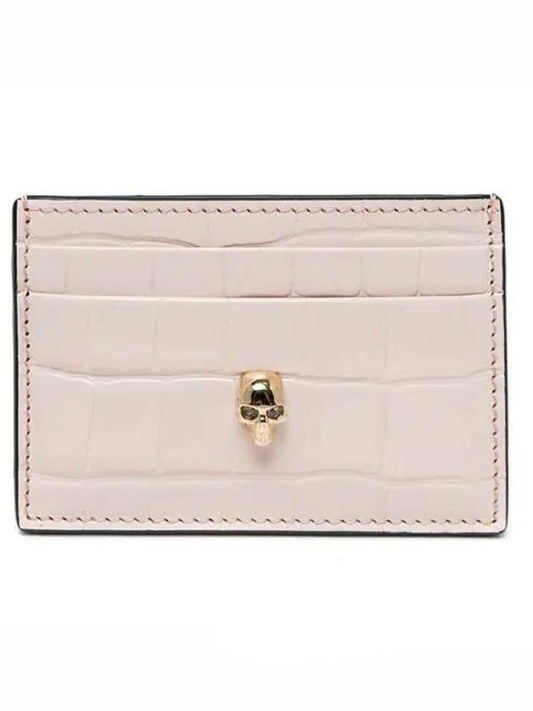 Skull Crocodile Leather Card Wallet Light Pink - ALEXANDER MCQUEEN - BALAAN.