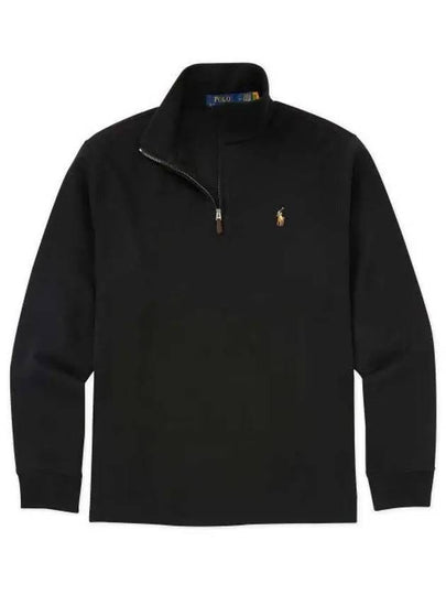 Embroidered Pony Logo Half Zip-Up Knit Top Black - POLO RALPH LAUREN - BALAAN 2