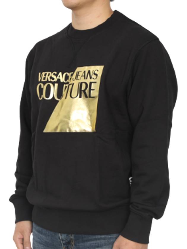 Men's Logo Gold Print Crew Neck Sweatshirt Black - VERSACE - BALAAN 4