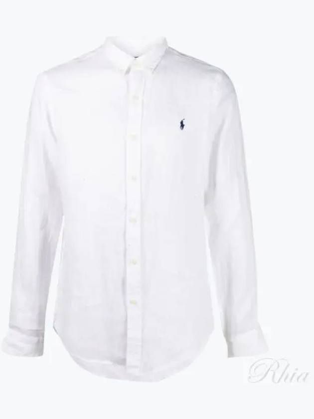 Embroidered Pony Linen Long Sleeve Shirt White - POLO RALPH LAUREN - BALAAN 2