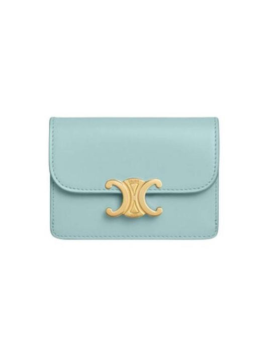 Flap Triomphe Card Wallet Shiny Calfskin Blue Lagoon 10I583DPV 06PS - CELINE - BALAAN 1