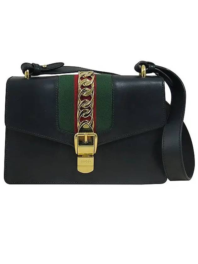 421882 Gucci Sylvie Black Leather Ribbon Tote Strap Shoulder Bag - GUCCI - BALAAN 2