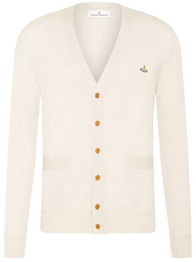 Men's Embroidered Logo Wool Cardigan White - VIVIENNE WESTWOOD - BALAAN 1