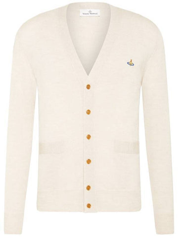 Men's Embroidered Logo Wool Cardigan White - VIVIENNE WESTWOOD - BALAAN 1