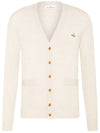 Men's Embroidered Logo Wool Cardigan White - VIVIENNE WESTWOOD - BALAAN 1