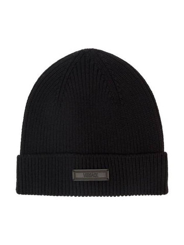 Logo Patch Knit Beanie Black - VERSACE - BALAAN 1