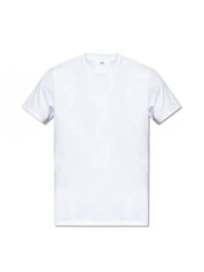 Embroidered Logo Cotton Short Sleeve T-Shirt White - AMI - BALAAN 2