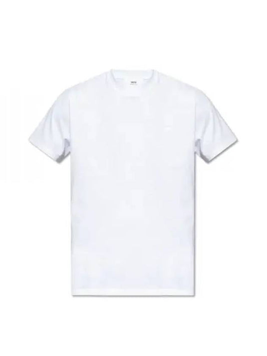 Embroidered Logo Cotton Short Sleeve T-Shirt White - AMI - BALAAN 2