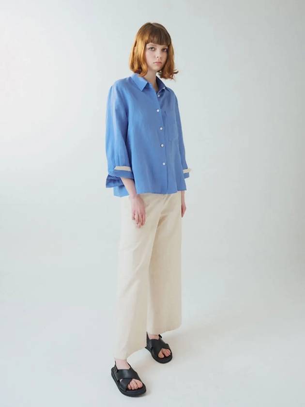 Women's Wrist Tape Color Matching Linen Shirt Blue - VOYONN - BALAAN 10