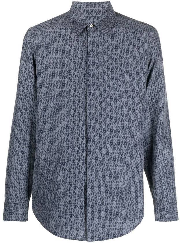 Men's Silk Long Sleeve Shirt Blue - FENDI - BALAAN 2