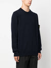 Logo Patch Crew Neck Wool Knit Top Navy - STONE ISLAND - BALAAN 4